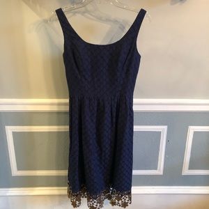 Lilly Pulitzer Navy Dress w Gold Sequined flowers